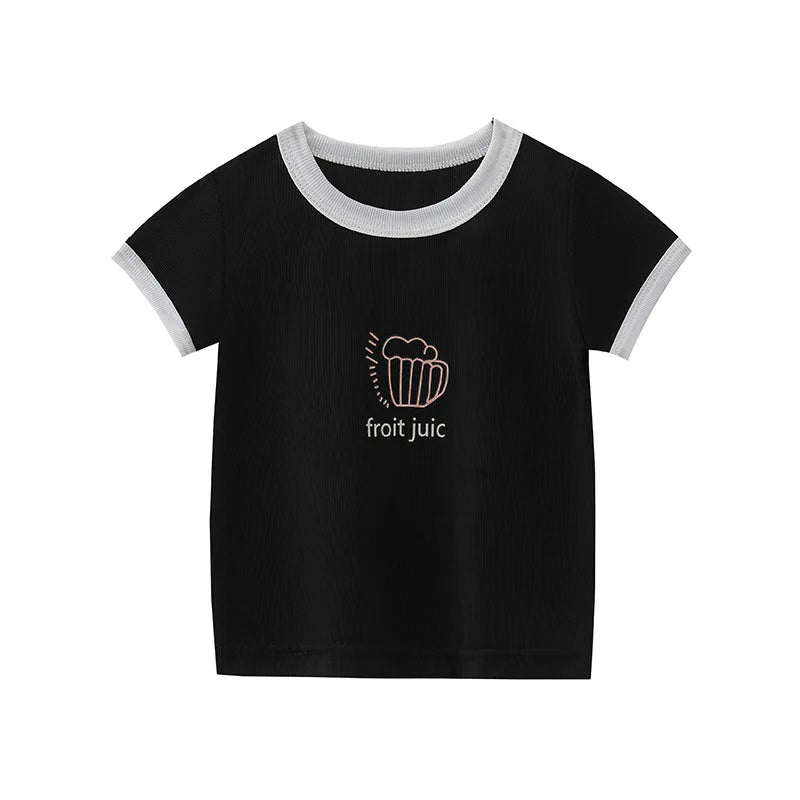 Candy Colored Short Sleeved T-shirt Girls Versatile and Stylish Cartoon Ice Silk Short Sleeves 3-8 Years Old Children Summer Top