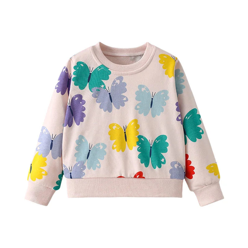 Jumping Meters Fashion Girls Sweatshirts Butterfly Toddler Kids Clothing Autumn Spring Sport Baby Hooded Shirts Clothes Shirts