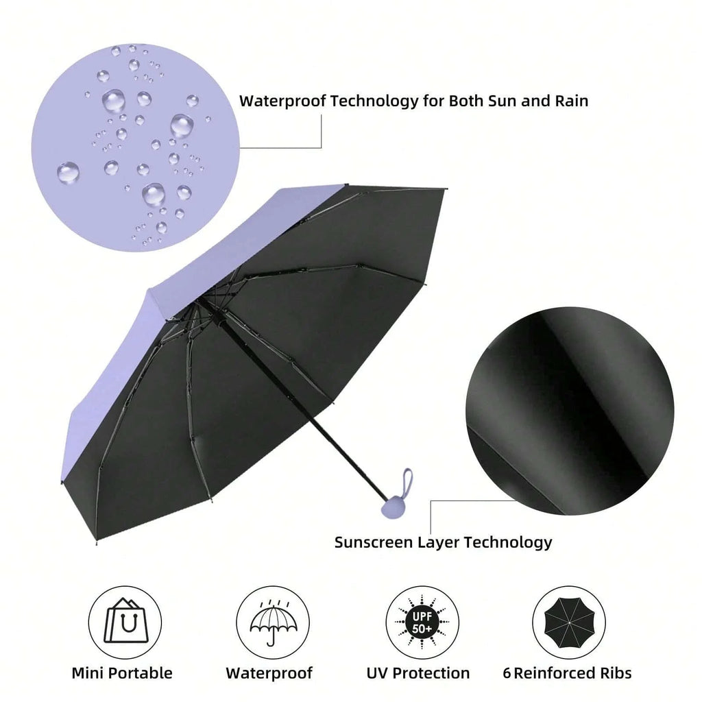 2025 Anti-Uv Mini Umbrella For Sunny And Rainy Days, Portable With Uv Coating And 6 Reinforced Ribs