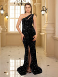 Sexy Hole Cut Out Sparkle Sequins Maxi Dress Stretch Split Sleeveless Floor Length Mermaid Party Dress Blue