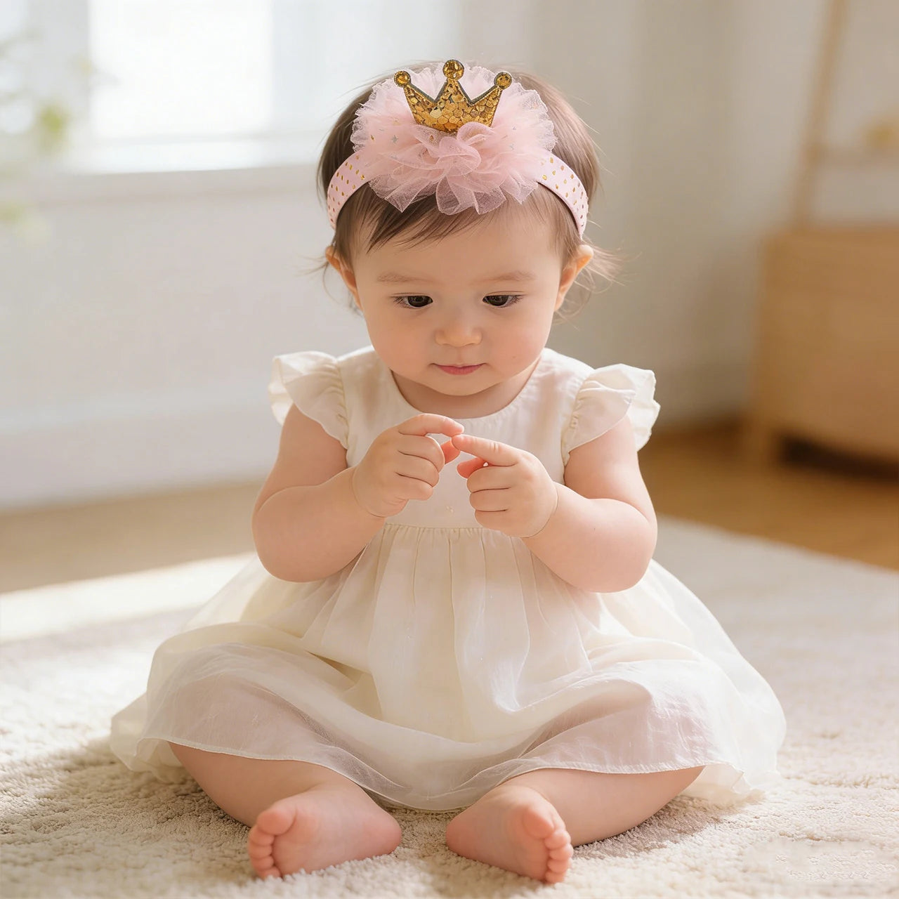 Sweet Cute Baby Hairbands Girls Princess Glitter Crown Headwear Lace Mesh Gauze Party Elastic Headbands Kids Hair Accessories