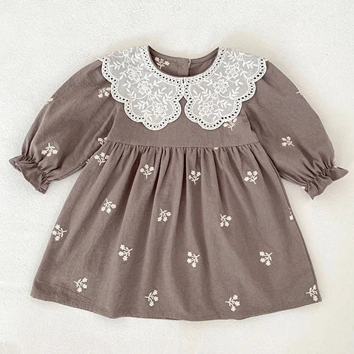 2024 New Autumn Sister Clothes Baby Girl Romper Kids Princess Dresses Long Sleeved Cotton Embroidery 2-6Yrs Girl Party Dress