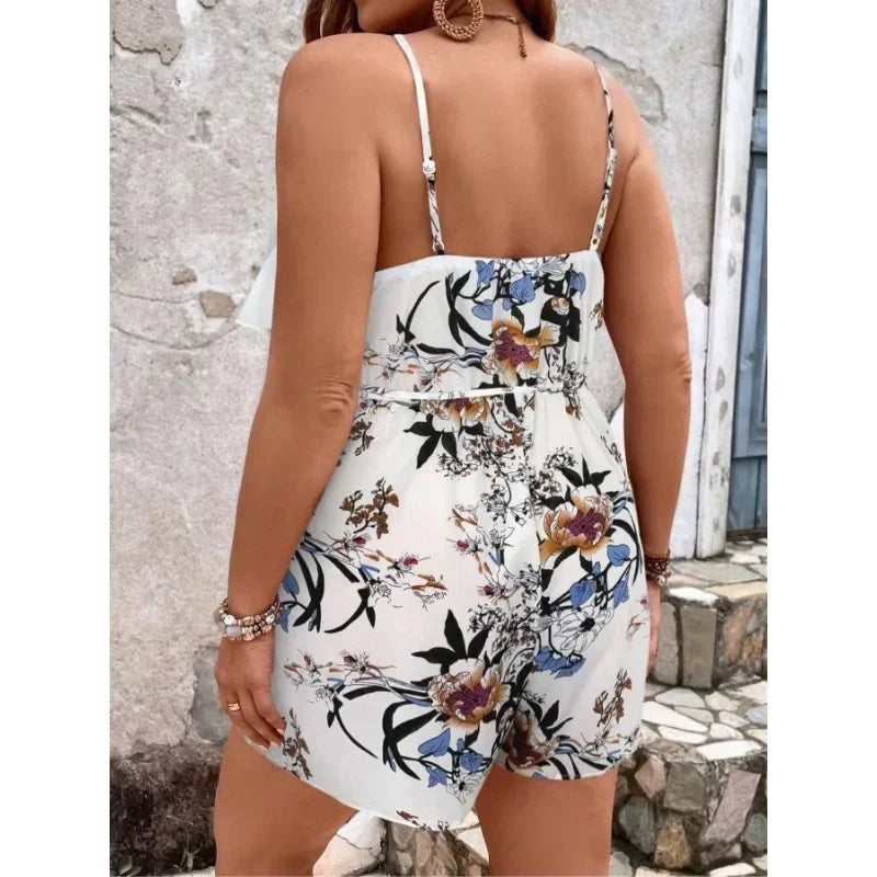 Plus Size 1XL-5XL New Women's Fashionable New Bohemian Style Jumpsuit Ladies Casual Floral Print Comfortable Versatile Jumpsuit