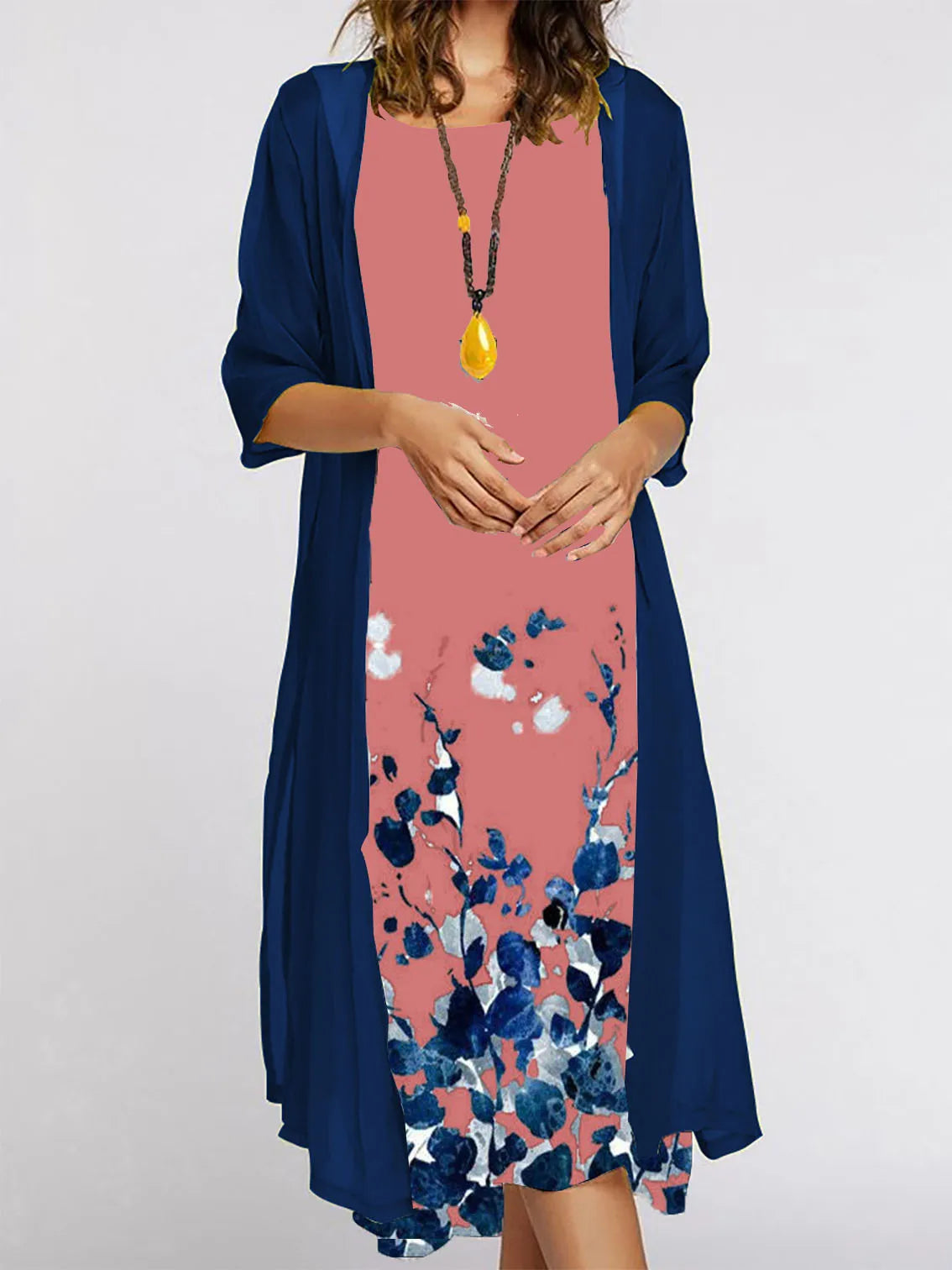 Fall 2025! Europe and the United States cross-border fashion casual loose print dress needle coat two-piece set