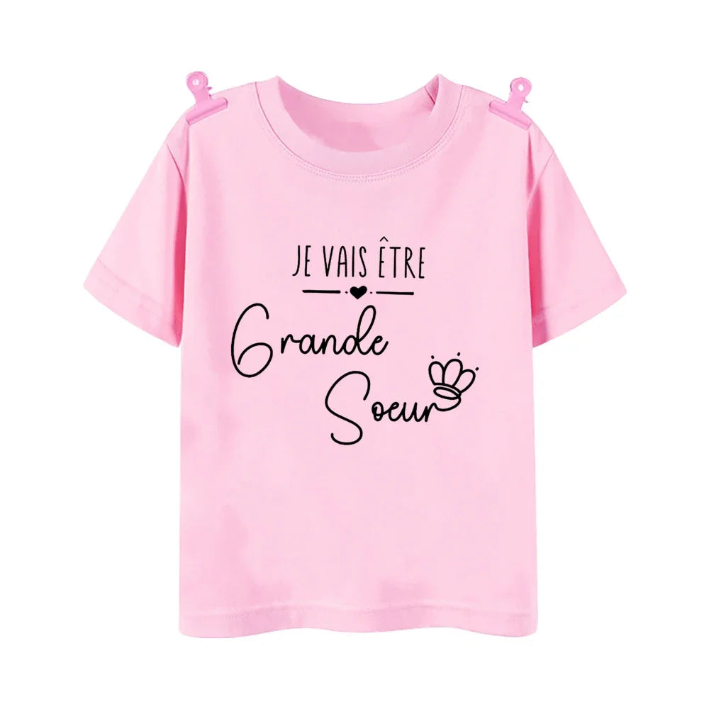 Big Sister Big Brother in Progress French Printed T-shirt Pregnant  Announcement Shirt  Kids Tshirt Tops Boys Girls Summer Tee
