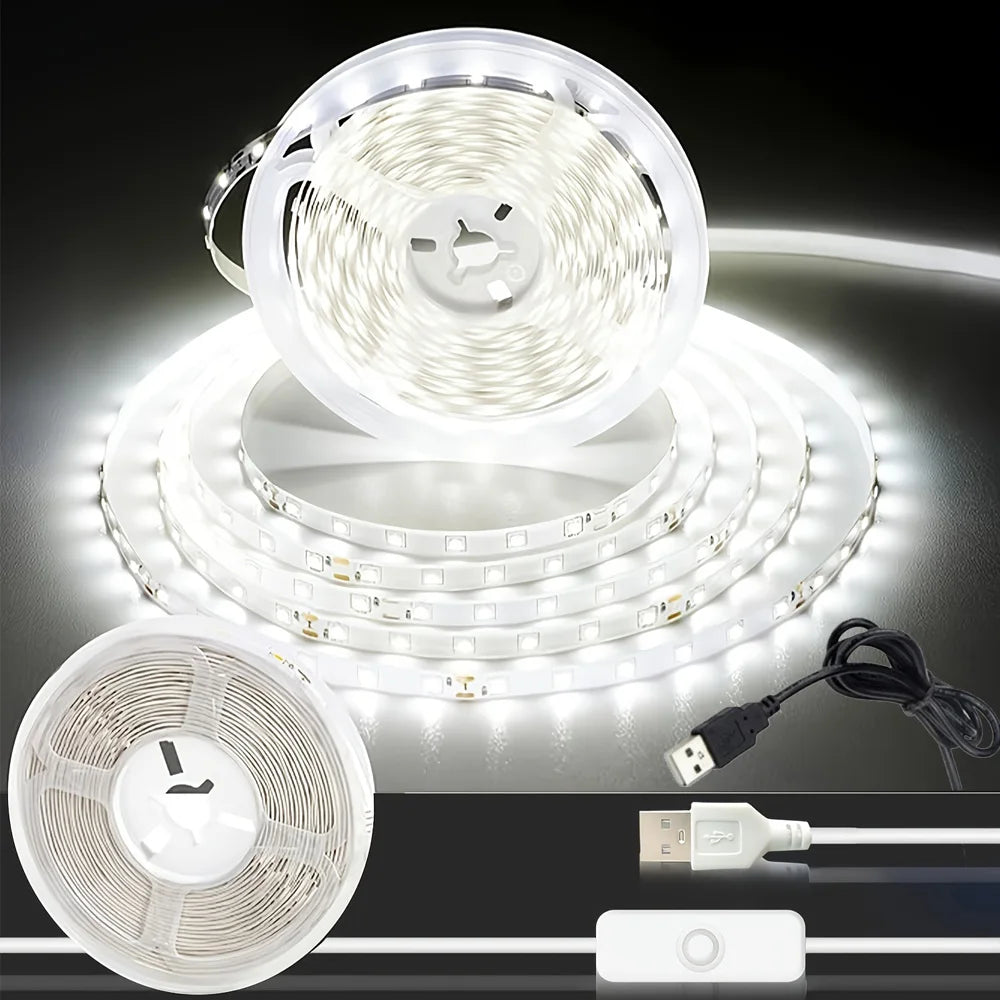 1-5m 5V LED Strip Lights USB 2835 SMD TV Backlight Tape Warm/Cool White 60LEDs/m for Bedroom Wardrobe Kitchen Cabinet Decoration