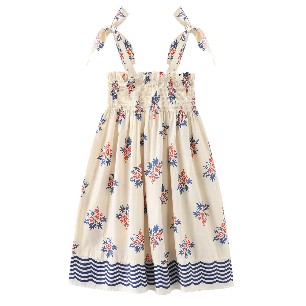 Summer Girls Floral Dress Sling Ruffles Bohemian Beach Princess Dresses for Girl Clothing Toddler Cozy Cotton Smocked Dresses