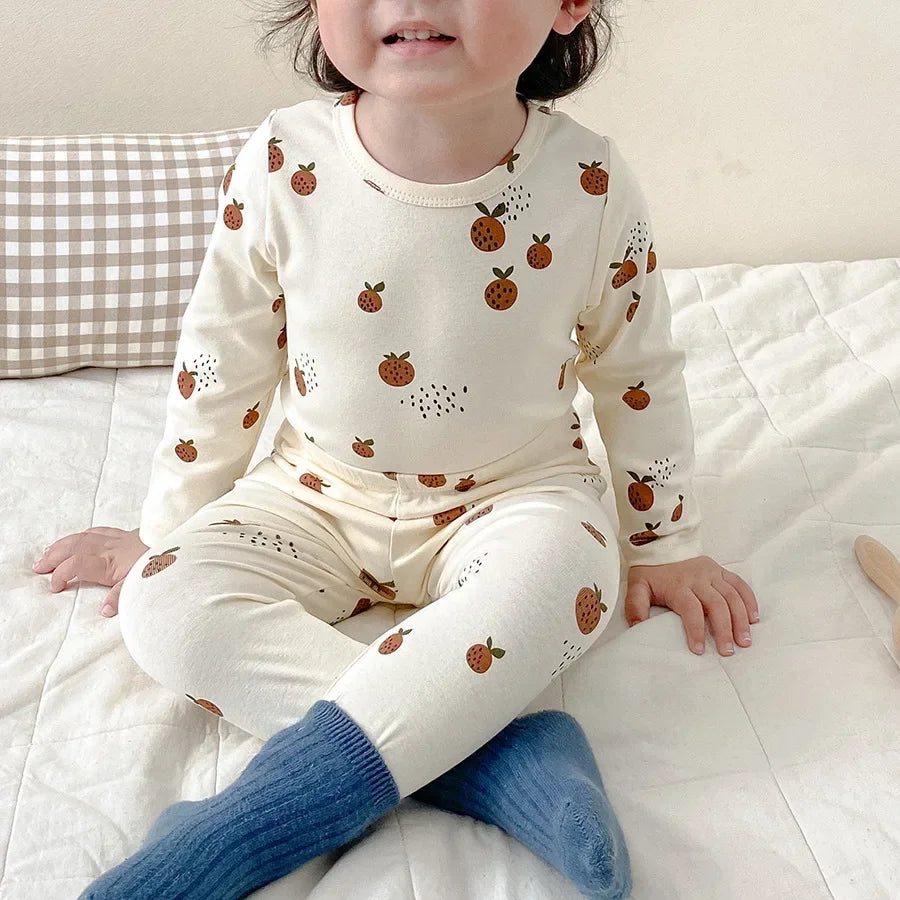 Kids Pijamas Set 2026 Baby Girls Boys Pajamas Cute Cherry Print Cotton Children's Two Piece Set Sleepwear