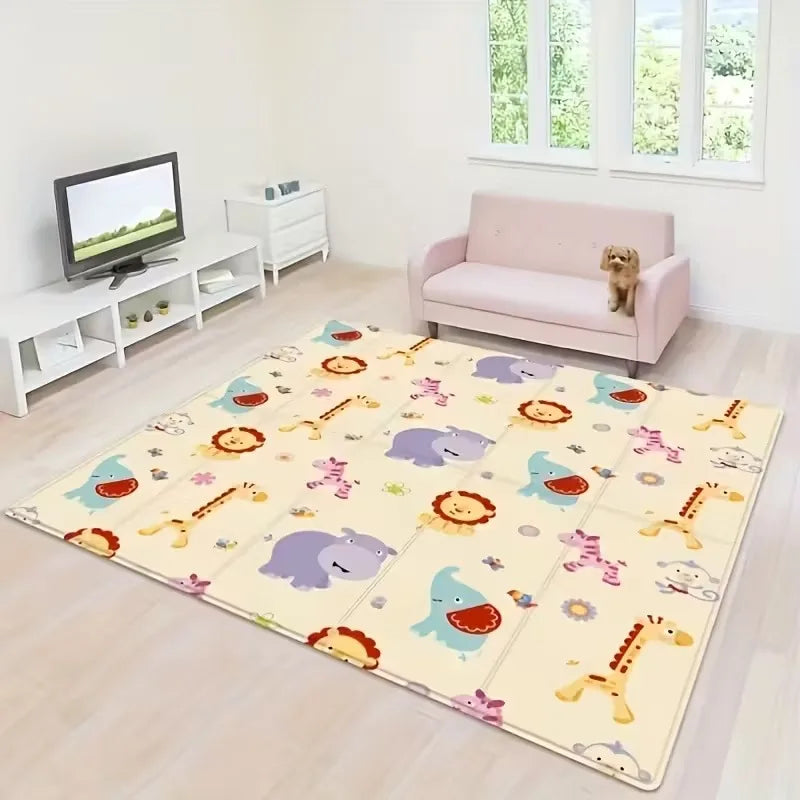 Double Sided Foldable Children's Play Mat Waterproof Non Slip Cartoon Pattern Crawling Mat Indoor Activity Foam Flooring