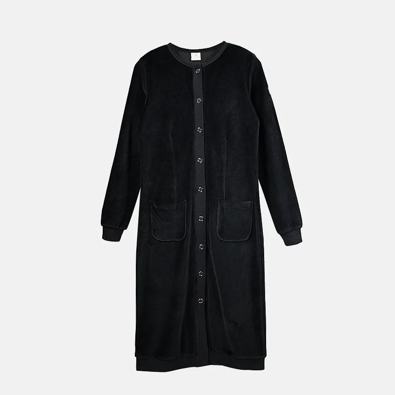 AA-XS-XXL Women Dress Button Front Long Sleeve Casual Dress with Pocket 2024 Trendy Black Velvet Bodycon Midi Dresses Plus Size