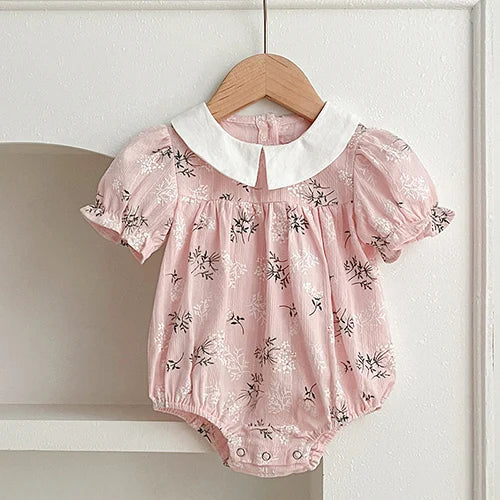 2024 New Summer Sisters Clothes Girls Princess Dress Toddler Baby Bodysuits Short Sleeved Cotton Print Kids Party Dress
