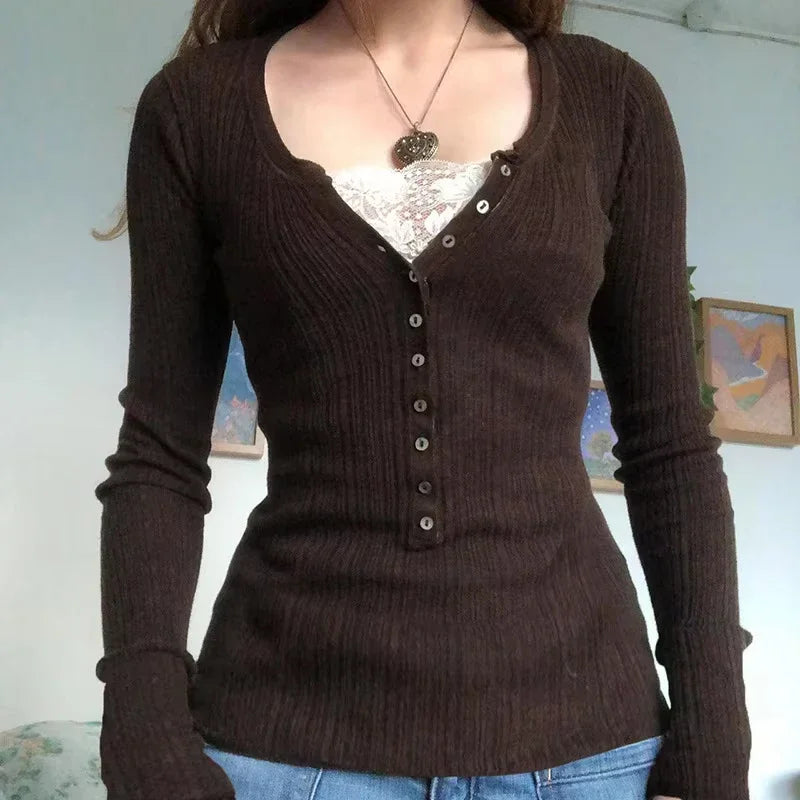 Vintage Babydoll Tops Pullovers Lady Aesthetic Coquette Knit Sweaters Outfit Autumn Square Neck Long Sleeve Knitwear Jumpers