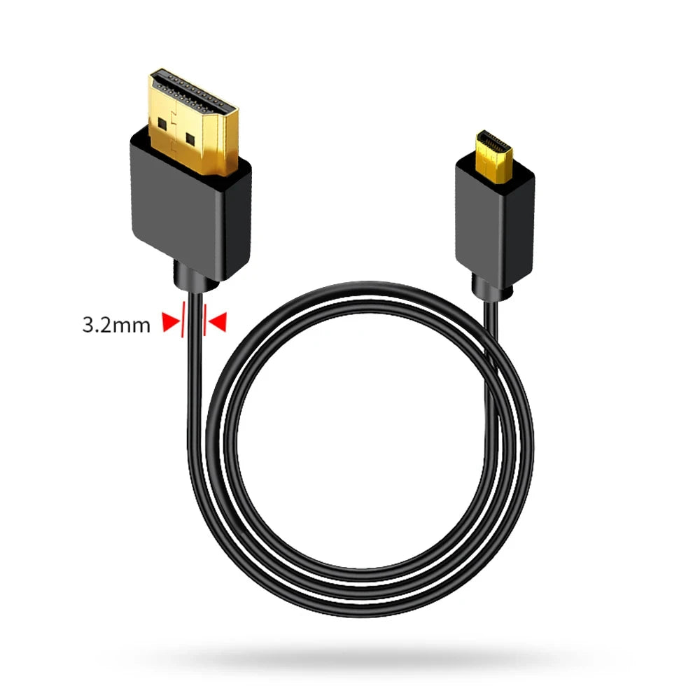 4K@60Hz 19+1 Core HD2.0 Cable Mini-HD/Micro-HD OD3.2 Ultra Thin Soft Cord for Laptop Camera Tablet Monitor HDTV