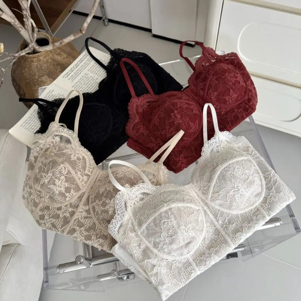 Chic Mesh Flower Slim Lace Crop Top Bottoming Shirt Sweet Girl's Vest Top Spicy Girls Style Summer Camisole with Pads Women