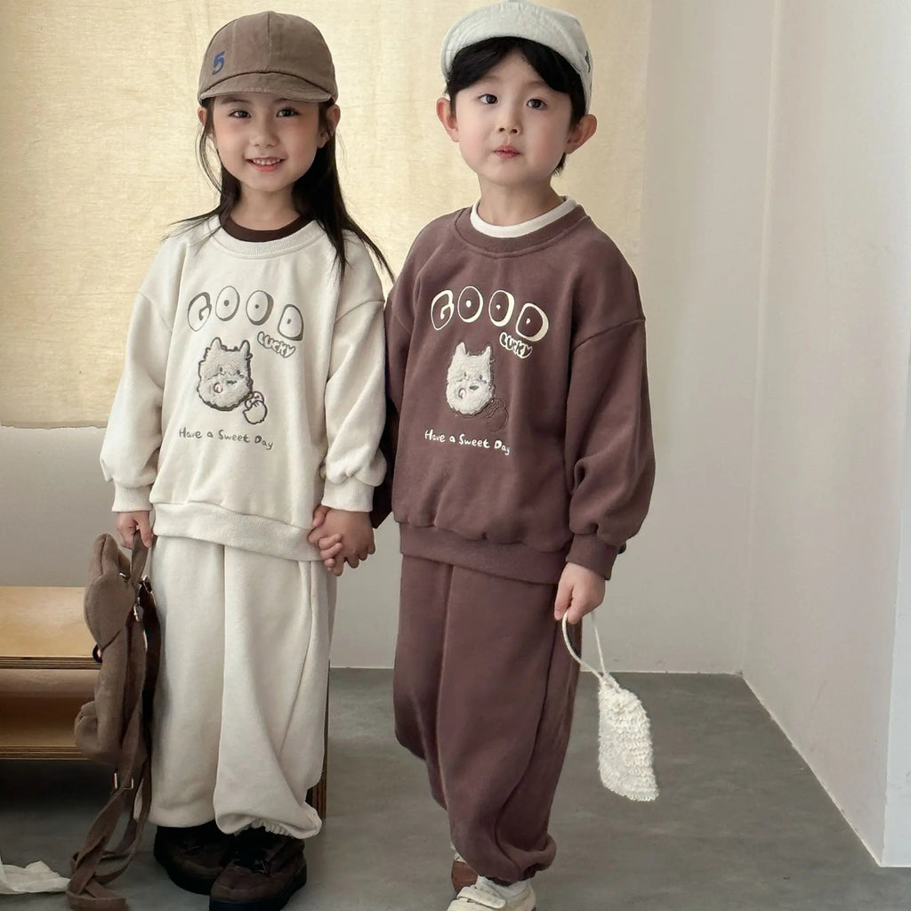 2026 Autumn New Children Long Sleeve Clothes Set Boys Girls Cartoon Sweatshirt + Pants 2pcs Suit Cotton Kids Loose Sports Set