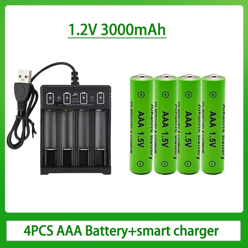 100% New AAA Battery 3000 MAh Rechargeable Battery AAA 1.5 V 3000 MAh Rechargeable New Alcalinas Drummey + Charger