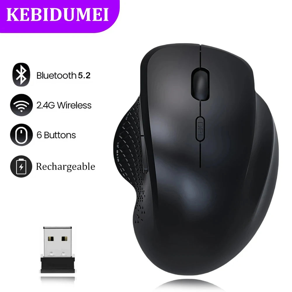 Bluetooth 5.2 Mouse 2.4G Wireless Mouse 6 Keys Dual-Mode Rechargeable Gaming Mouse 1600DPI Optical Mouse For PC Laptop Tablet