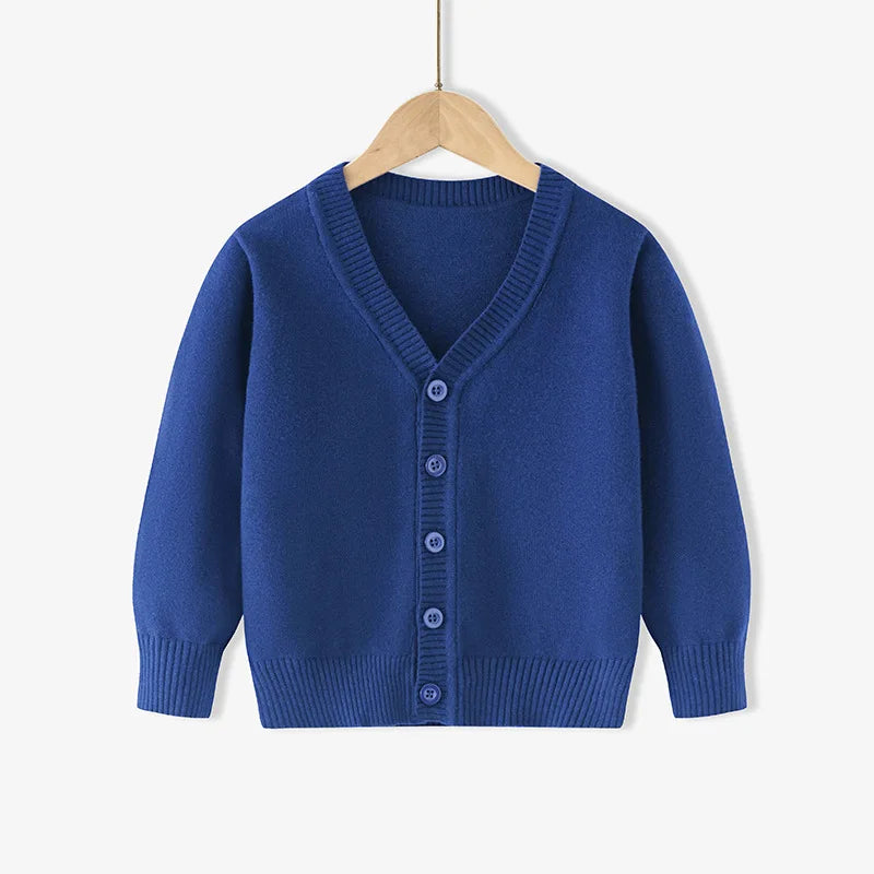 95% Cotton Children Soft Loose Knitted Sweater V Neck Button Cardigans Jacket Full Sleeve Casual Knitwear Boys Girls Coat Jumper