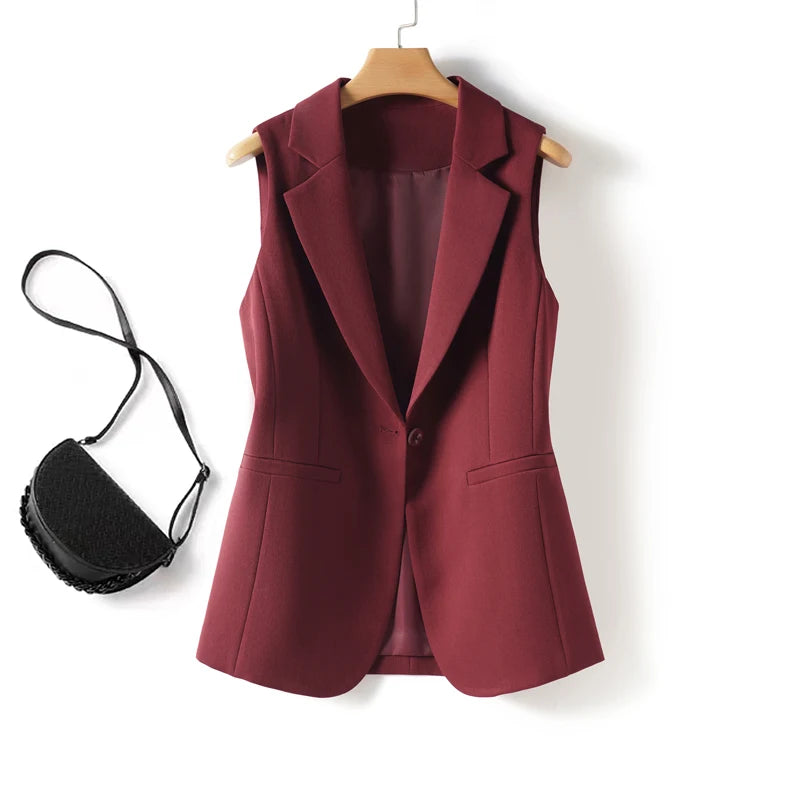 Fashionable Spring and Autum Sleeveless Suit Vest for Women's Workplace Elegant Versatile Slim Suit Collar Vest Top Jacket