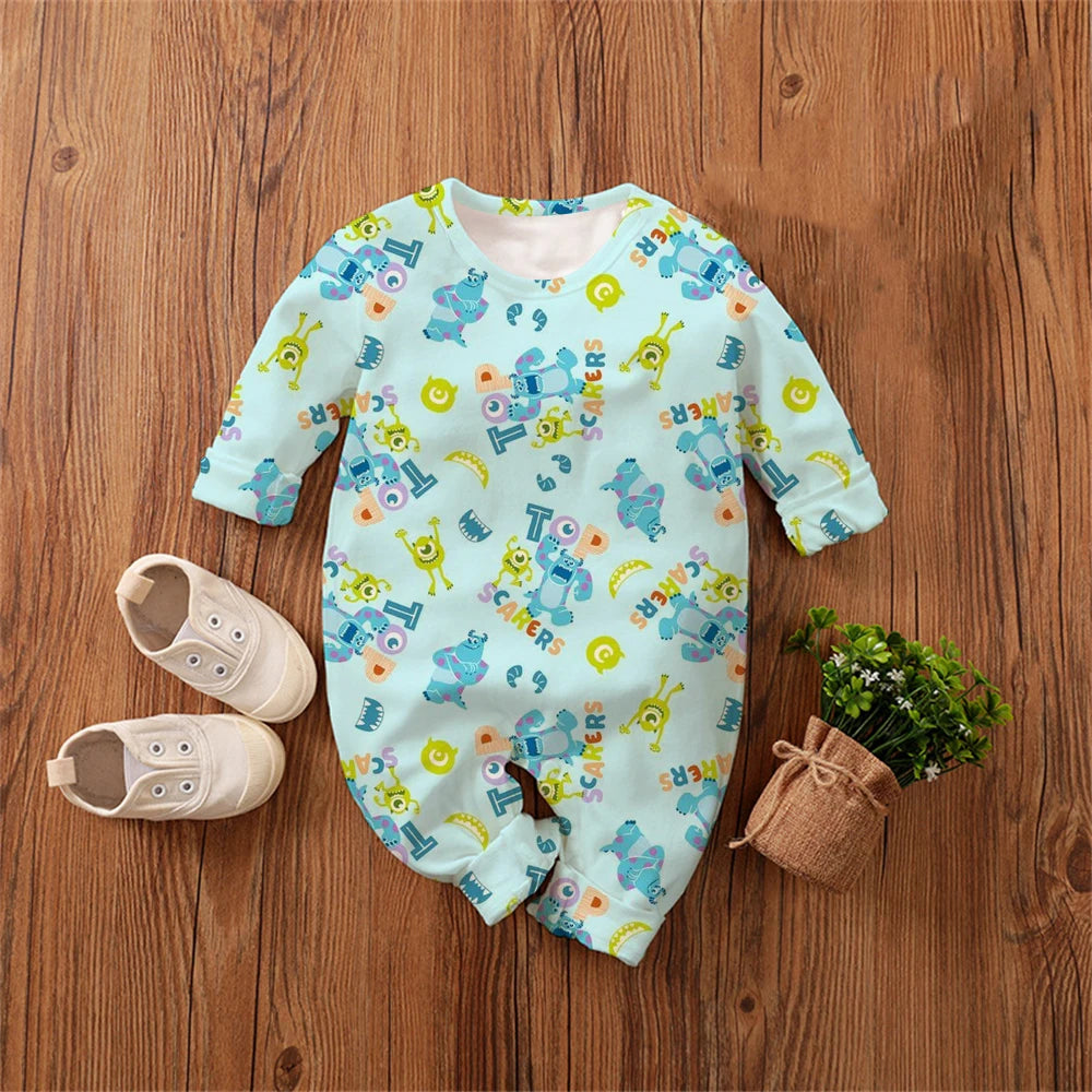 Monsters, Inc. Cartoon Anime Boy Girl Kids Romper 2026 New Newborn Jumpsuit Spring Autumn Boys Girls Baby Climbing Clothes