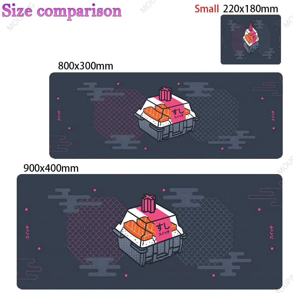 Large Kawaii Grey Gaming Mouse Pad Non Slip Rubber Stitched Edge Desk Mat For PC Laptop Office Dorm Switch Keyboard Gamer Gift