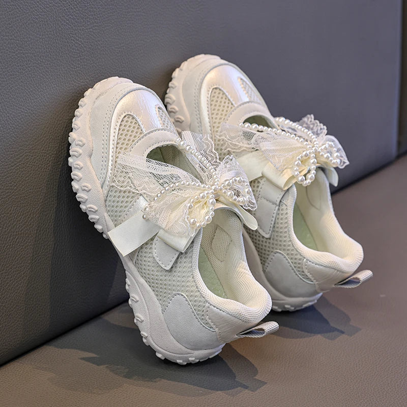 2026 Summer Kids Sport Sneakers for Girl Pearl Lace Mary Jane Flats Lightweight Non-Slip Back To School Children Running Sandals