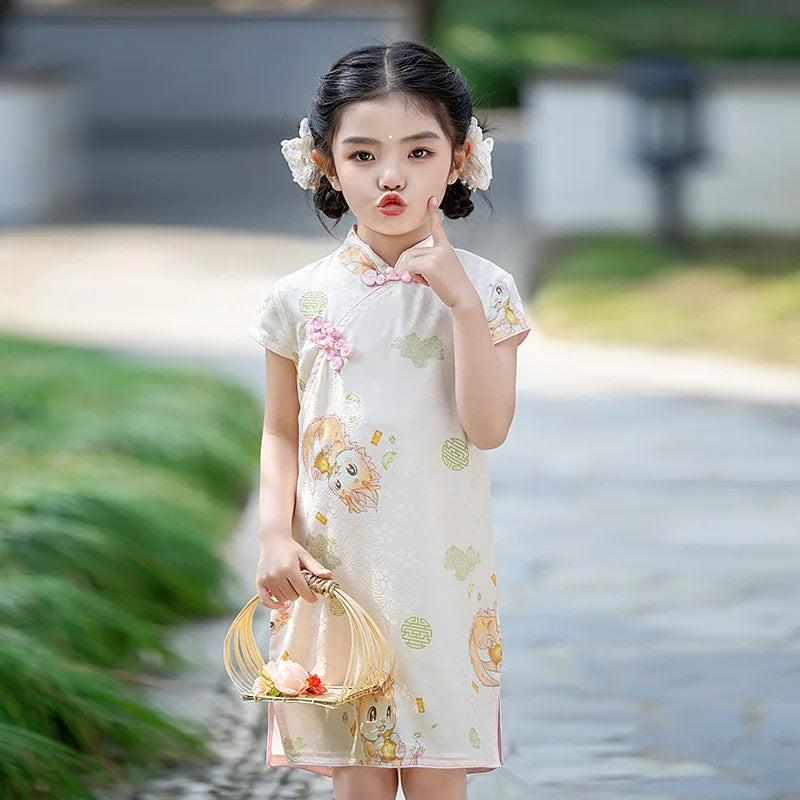 Traditional Chinese Clothing Cheongsams Qipao Girls Dress Ethnic Style Performance Costume Party Kids Clothes Children Clothing