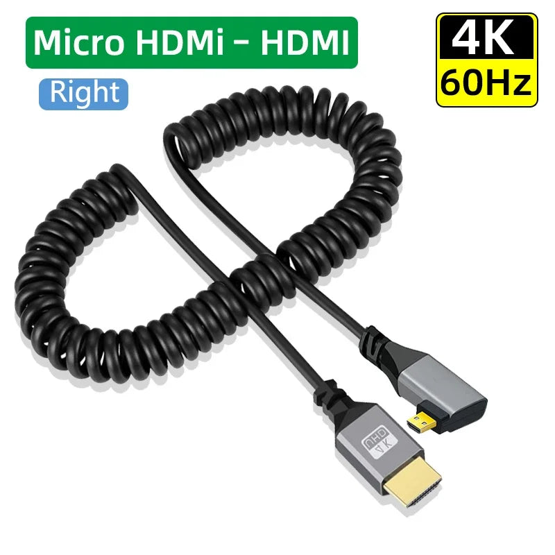 4K60HZ 0.5-2.0M Micro mini HDMI-Compatible TO HDMI Minihdmi Microhdmi Coiled Extension Flexible Spiral Cable Male to Male Plug