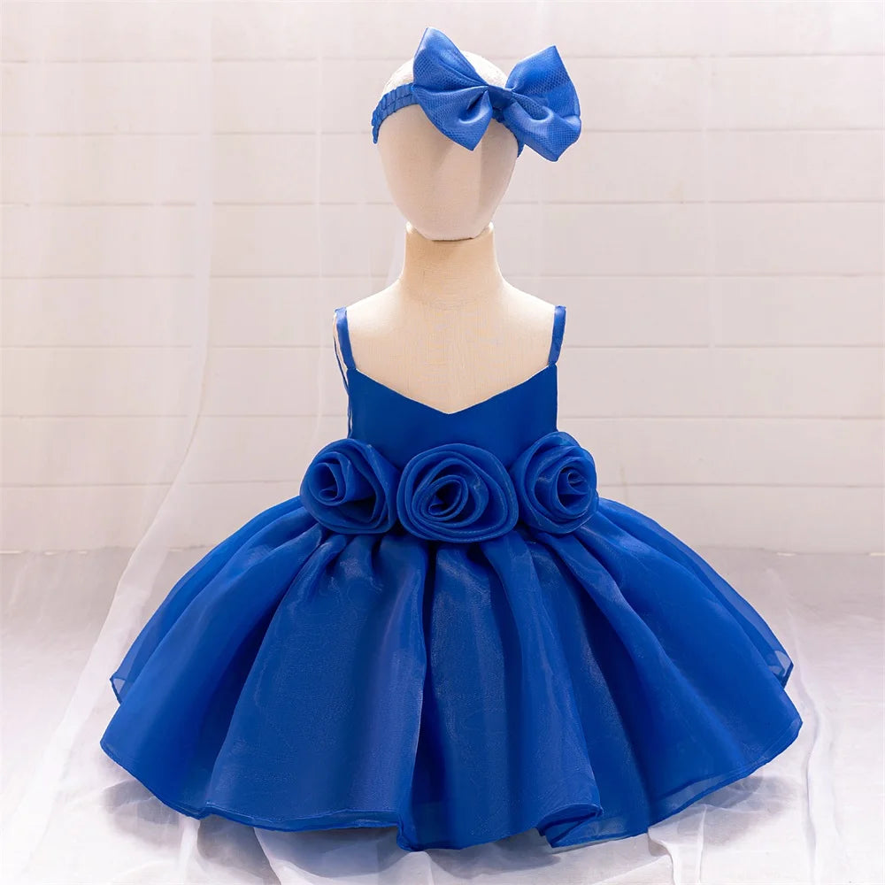 Baby Girl Dress Big Flower Ceremony Pink 1st Birthday Clothes For Baptism Bow Princess Kids Costume Party Wedding Gown Vestidos
