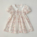 Baby Girl Dress Summer New Doll Collar Pink Print  Puff Short Sleeve Fashion Princess Dress Toddler Cotton Casual Party Clothes