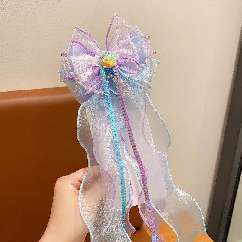 Mermaid headwear, children's princess bow, hairpin, girls' floating yarn, braided hair clip, mermaid maiden hair accessory