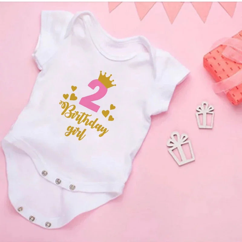 My 2st Birthday Newborn Summer Bodysuit Infant Body Baby Princess Short Sleeve Jumpsuit Baby Girl Birthday Party Outfits Clothes