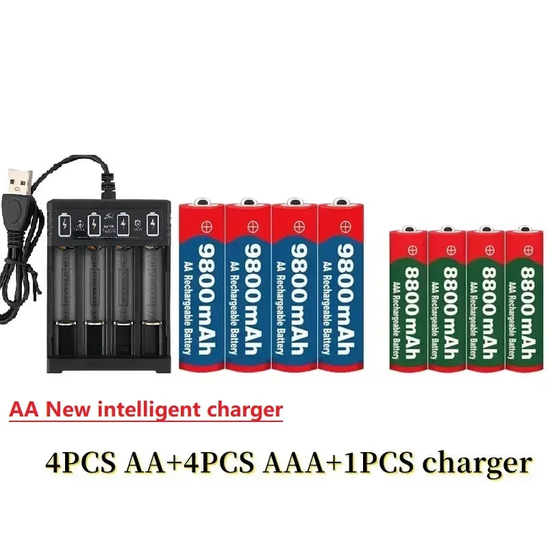 Best 1.5V AA9800mAh+AAA8800mAh+USBcharger 1.5V Rechargeable Nickel Hydrogen Battery, Used for Electronic Toys Camera Batteries
