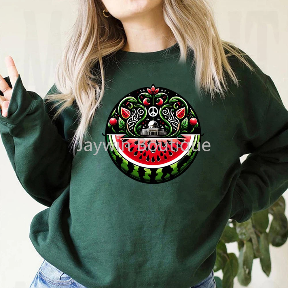 Watermelon Graphic Sweatshirt Aesthetic Fruit Shirt Human Rights Sweater Protest Tee Unisex Long Sleeves Crewneck Sweatshirts