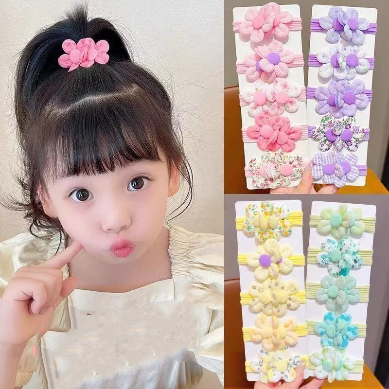 5Pcs/Lot Sweet Flower Hair Ties Fashion Elastic Children Hairband Hair Ropes Hair Accessories Scrunchies Gifts Daily Wear