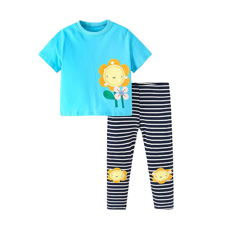 Jumping Meters 2-7T Girls Clothing Sets Kids Suits 2 Pcs  Tops + Leggings Baby Costume Summer Short Sleeve Kids  Wear Outfits