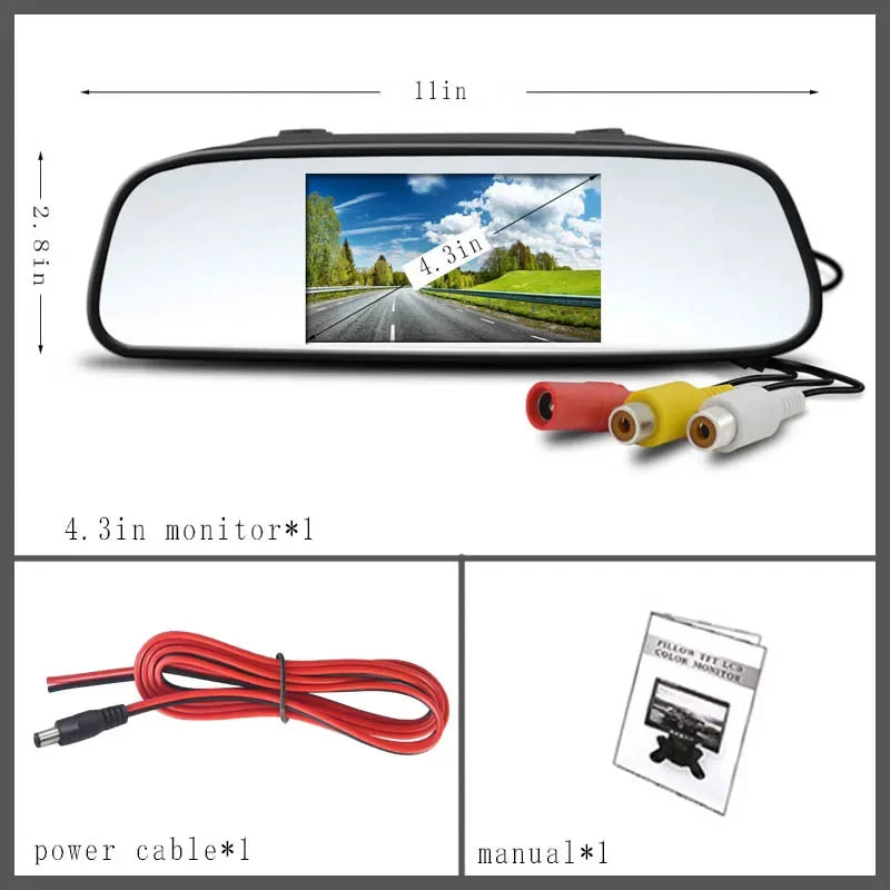 QXNY HD 4.3/5 Inch Rear View Mirror 12V 24V Monitor for Vehicle Truck Van RV Lorry Parking Backup Camera LCD Color Display 2 Way