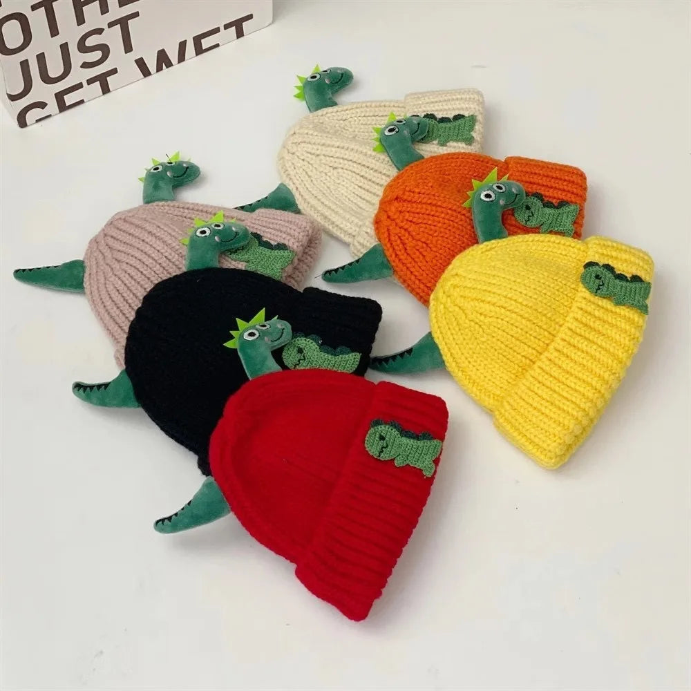 Cute Dinosaur Baby Knitted Hat Winter Warm Children Beanies Thicken Woolen Kids Crochet Bonnet 1-5 Years Boys Girls Pullover Cap