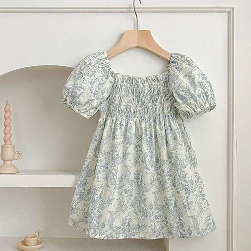 2024 New Summer Sisters Clothes Girls Princess Dress Toddler Baby Bodysuits Short Sleeved Cotton Print Kids Party Dress