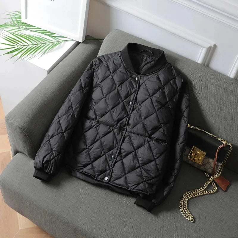 2025 New Lightweight Hooded Down Cotton Women Wear Fashion Short Coat Qulited Autumn Winter Cotton-Padded  Jacket Female Black