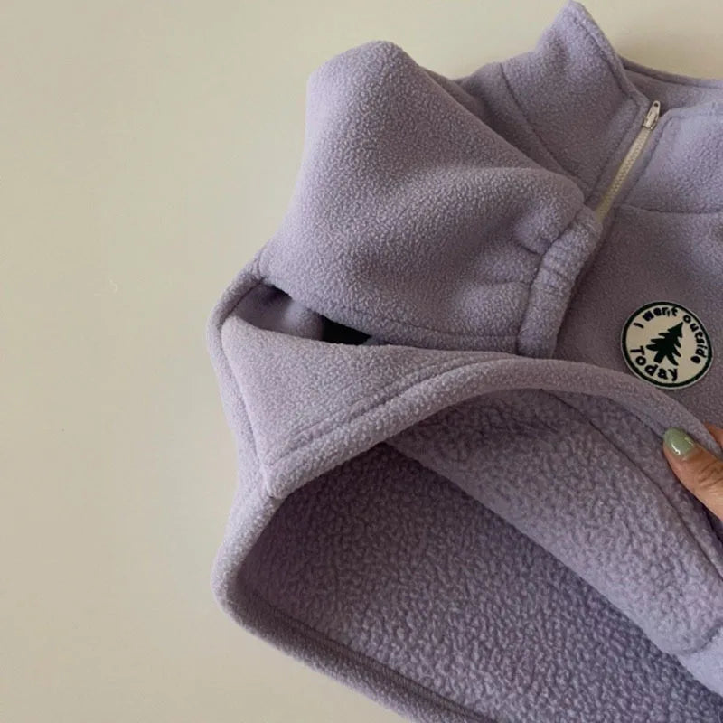 2025 Autumn Baby Boys Clothing Sets Children Thicken Plush Clothes Girls Solid Cotton High Collar Tops+ Pant 2 Pieces Suits