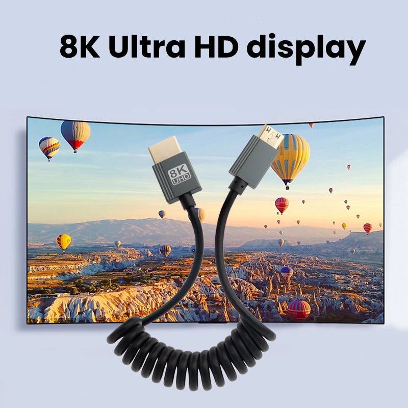 8K UHD Cable 2.1 Standard HD Mini-HD Micro-HD Stretch Spring Curl Flexible Cord for PC Phone Tablet Camera DV Monitor HDTV