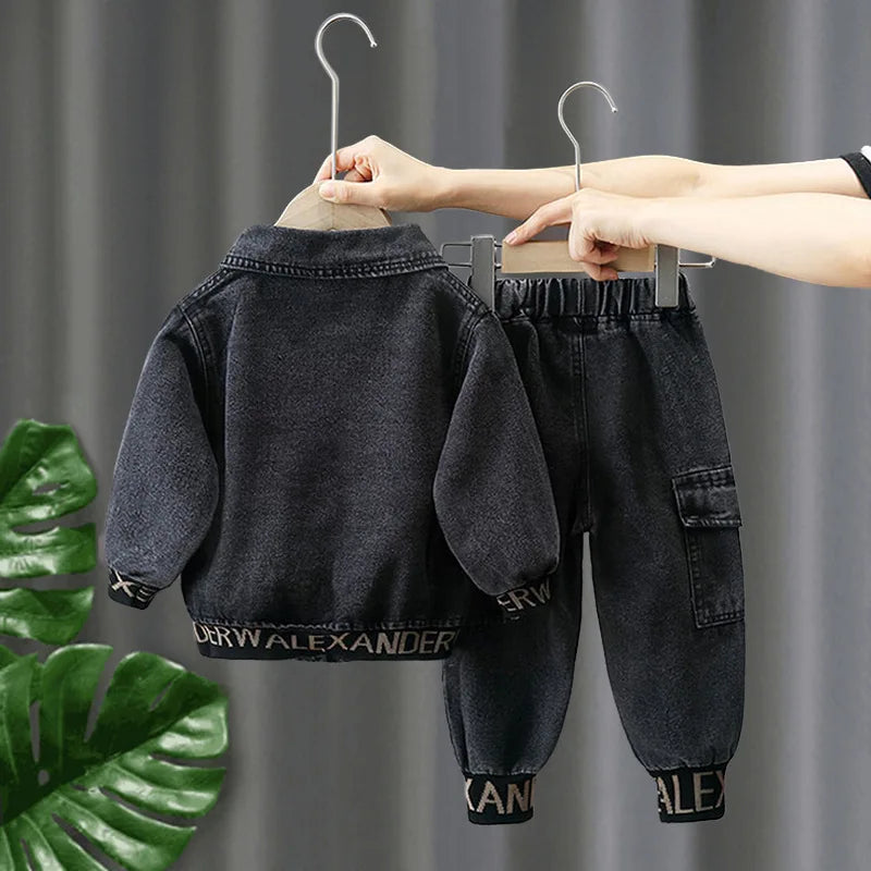 Children's Denim Set 2023 Spring Autumn New Boys and Girls Casual Long Sleeve Denim Set Baby Top and Pants Two Piece Set 2-7Y