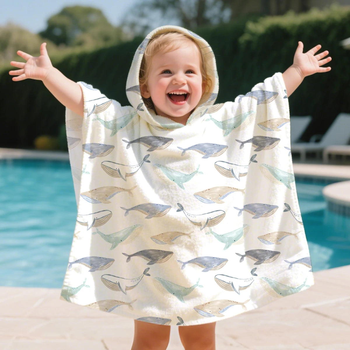 Kangobaby Hooded bathrobe, children's soft plush warm printed bathrobe pajamas, suitable for children aged 1-5 years old