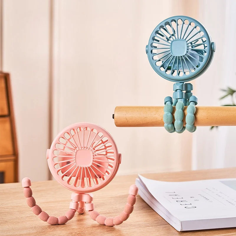 Octopus Baby Stroller Fan USB Charging Fan Mobile Phone Holder 3 Speeds Portable Mini Fan Silent Clip on Fan for Home Outdoor