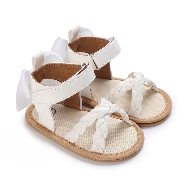 White Cute 0-18M Baby Cute Open toed Bow Summer Sandals Princess Casual Soft Rubber Bottom Non slip Sandals