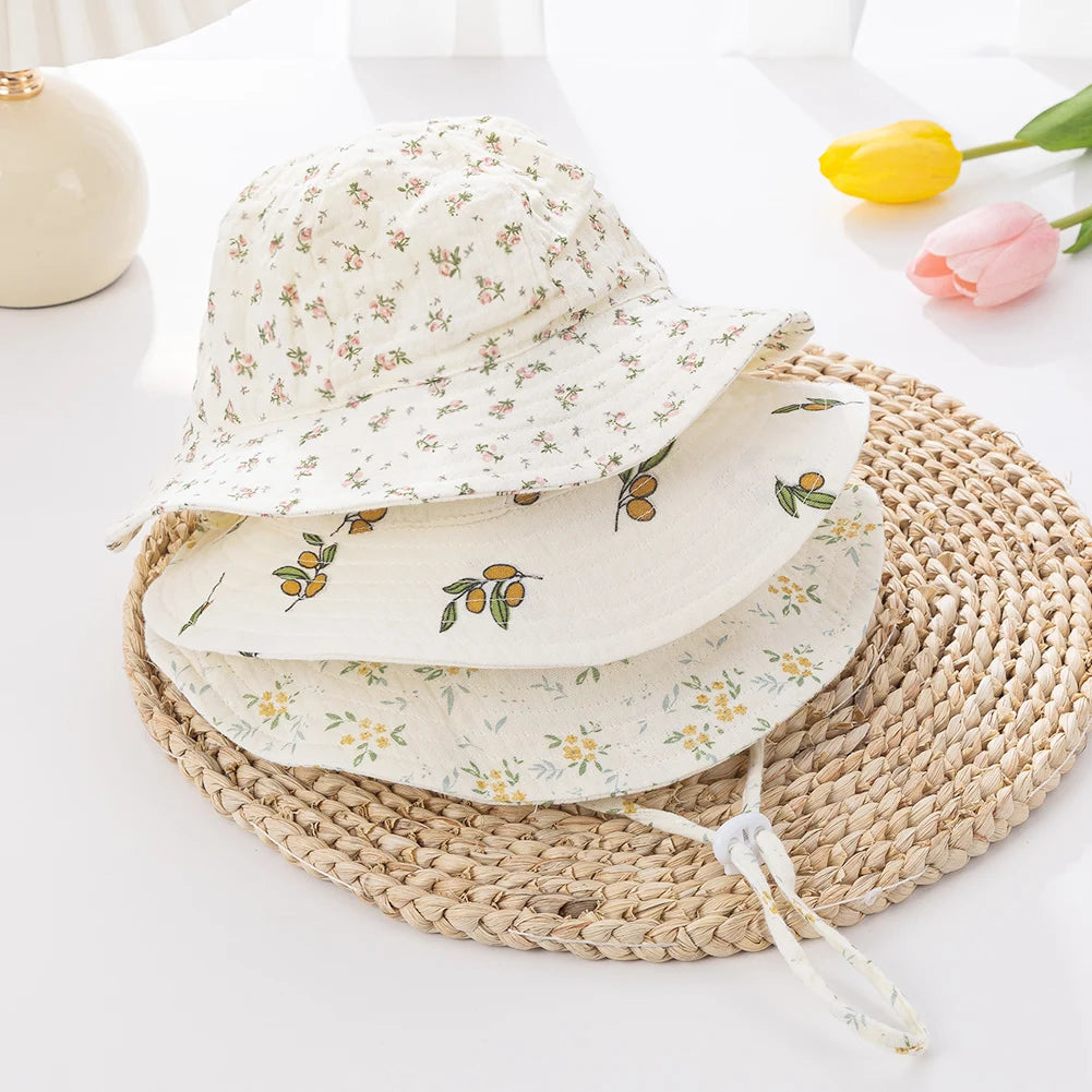 Baby Cotton Bucket Hats New Children Sunscreen Outdoor Caps Boys Girls Print Panama Hat Unisex Beach Fishing Hat For 3-12 Months