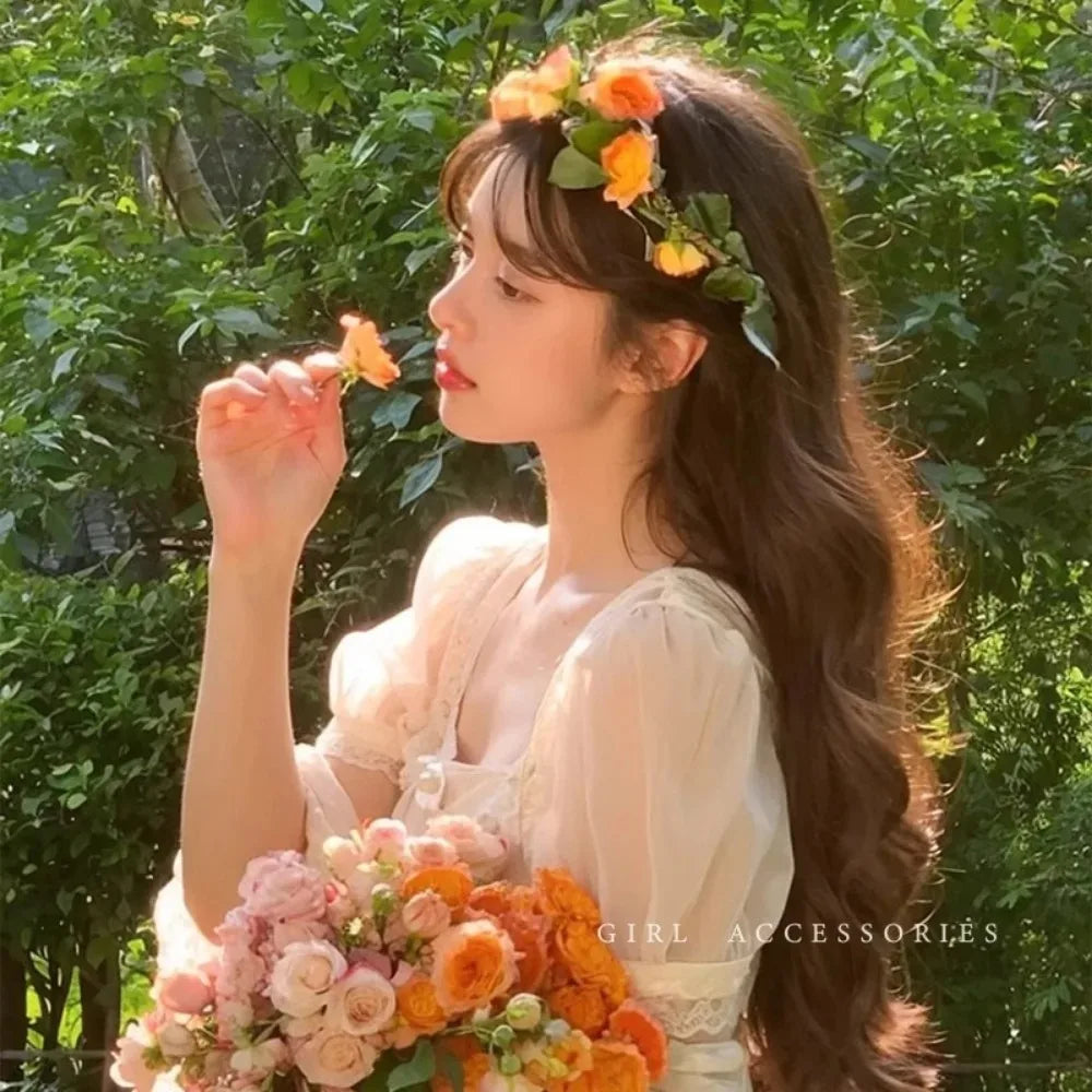 Girl Flower Wreaths Garland Crown Diadem Wedding Baroque Hairband hair flower Crown Bridal Headband Fairy Princess Hair Tiaras