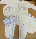 Dollbling Baptism Outfit Boy Prince Luxury Bling Christening Coming Home Romper Bonnet Set Mittens Nursery Hospital Clothing set