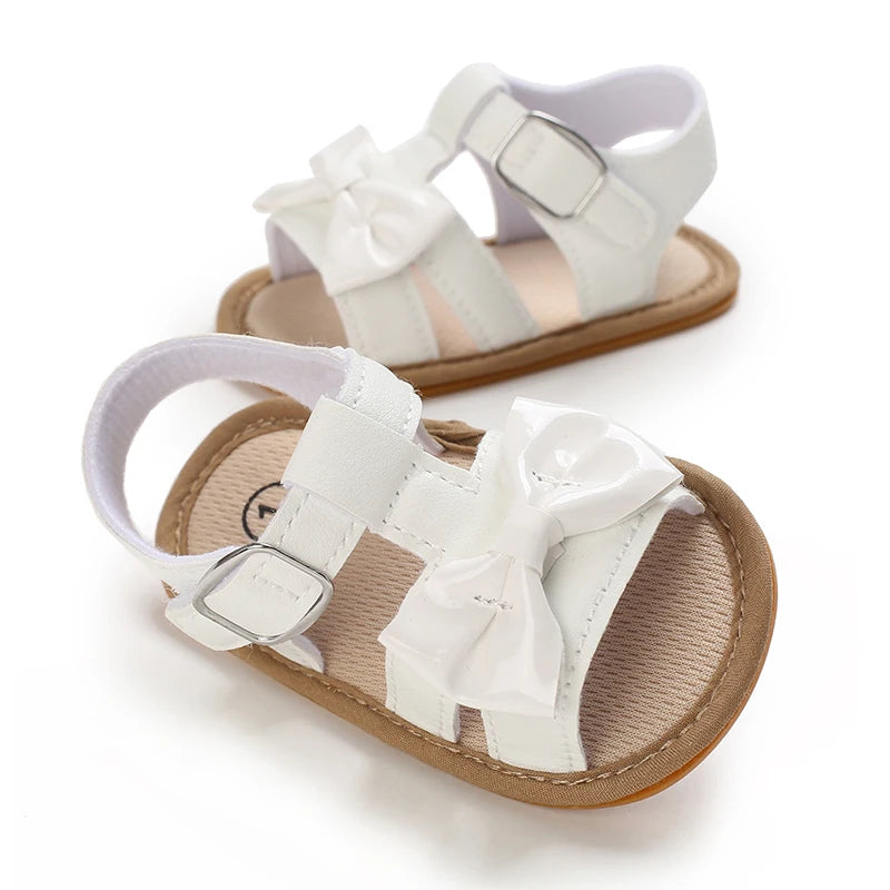 White Cute 0-18M Baby Cute Open toed Bow Summer Sandals Princess Casual Soft Rubber Bottom Non slip Sandals